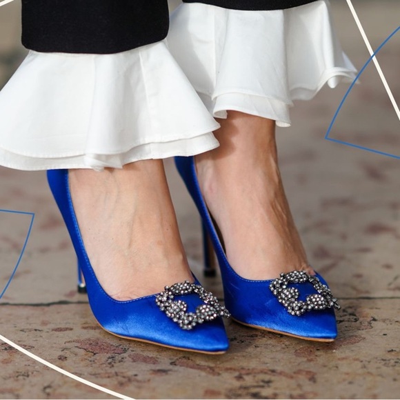 MANOLO BLAHNIK cobalt blue Hangisi 105MM Embellished Satin Pumps 39 - Picture 14 of 16